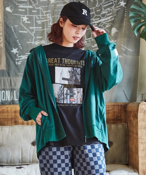 CUBE SUGAR（キューブシュガー）の「40/-スムースUVカットラグランスリーブジップパーカー（パーカー・レディース・ブラック/グリーン/レッド/ベージュ/マルチ・M）」の8枚目の写真