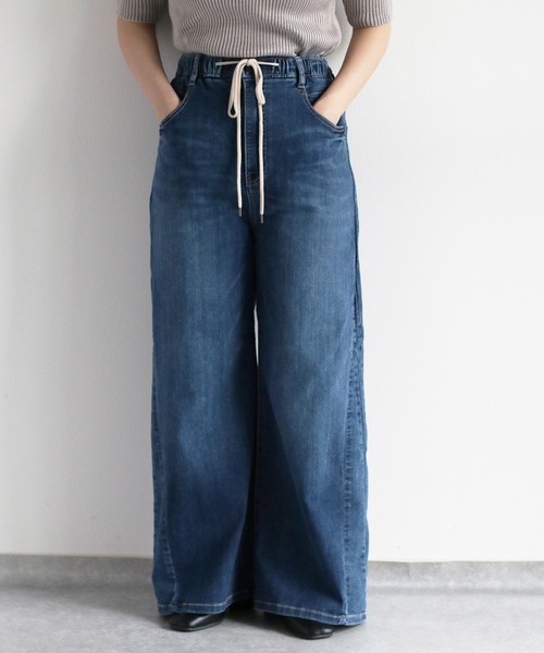 cepo（セポ）の「接触冷感・UVカット　ICEデニムイージーワイドパンツ ＜セットアップ可能＞（デニムパンツ・レディース・ブルー系2・L/M/S）」の2枚目の写真