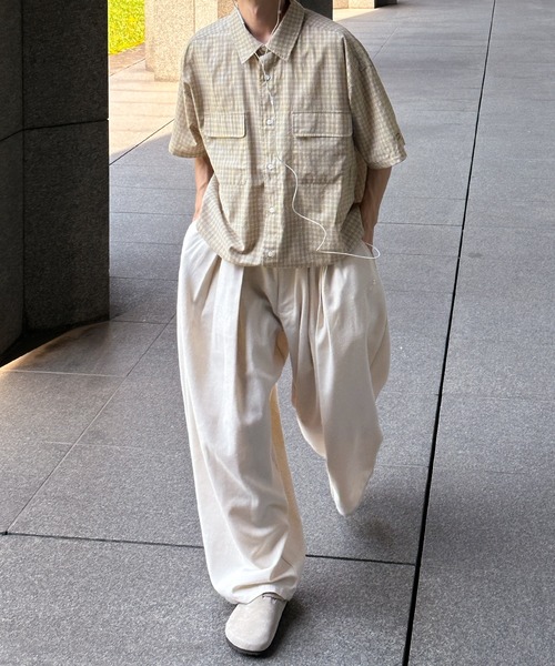 Perushu（ペルーシュ）の「ドローコード付きダブルポケットチェックシャツ（シャツ/ブラウス・メンズ・ダークブラウン/ライトカーキ/ベージュ・MEDIUM/LARGE）」の22枚目の写真