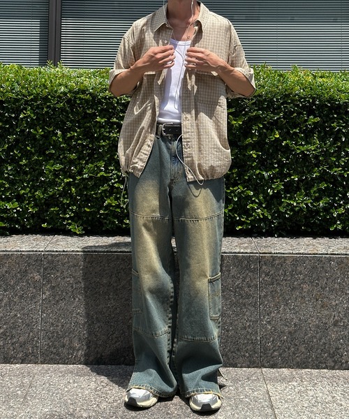 Perushu（ペルーシュ）の「ドローコード付きダブルポケットチェックシャツ（シャツ/ブラウス・メンズ・ダークブラウン/ライトカーキ/ベージュ・MEDIUM/LARGE）」の20枚目の写真