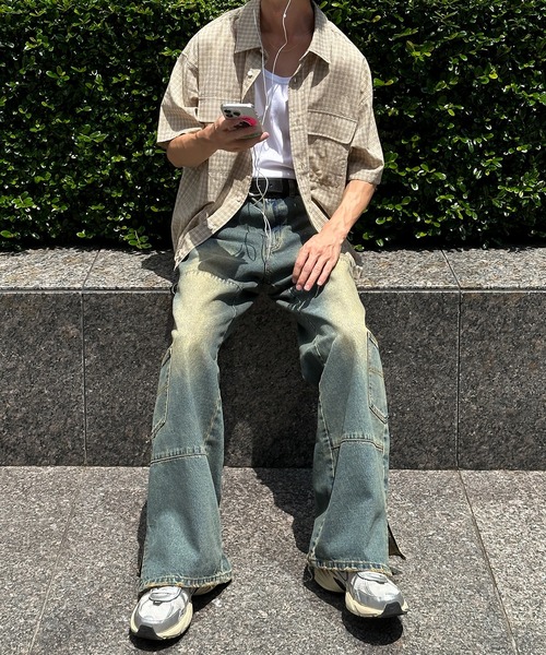 Perushu（ペルーシュ）の「ドローコード付きダブルポケットチェックシャツ（シャツ/ブラウス・メンズ・ダークブラウン/ライトカーキ/ベージュ・MEDIUM/LARGE）」の21枚目の写真