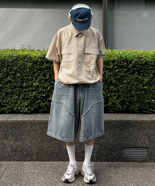 Perushu（ペルーシュ）の「ドローコード付きダブルポケットチェックシャツ（シャツ/ブラウス・メンズ・ダークブラウン/ライトカーキ/ベージュ・MEDIUM/LARGE）」の13枚目の写真