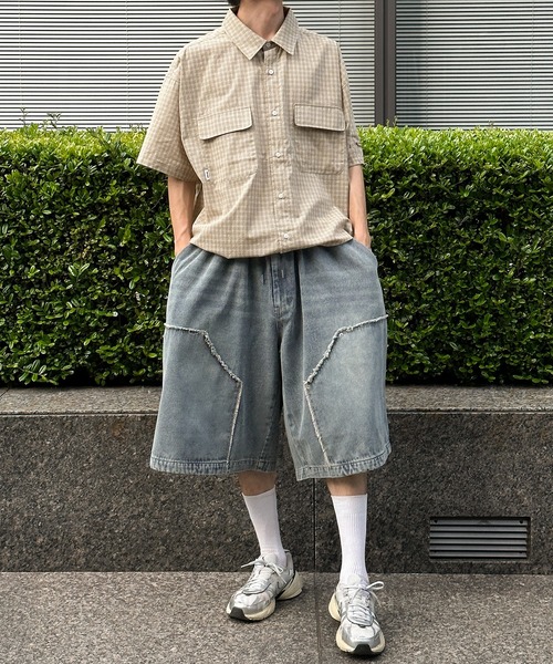 Perushu（ペルーシュ）の「ドローコード付きダブルポケットチェックシャツ（シャツ/ブラウス・メンズ・ダークブラウン/ライトカーキ/ベージュ・MEDIUM/LARGE）」の11枚目の写真