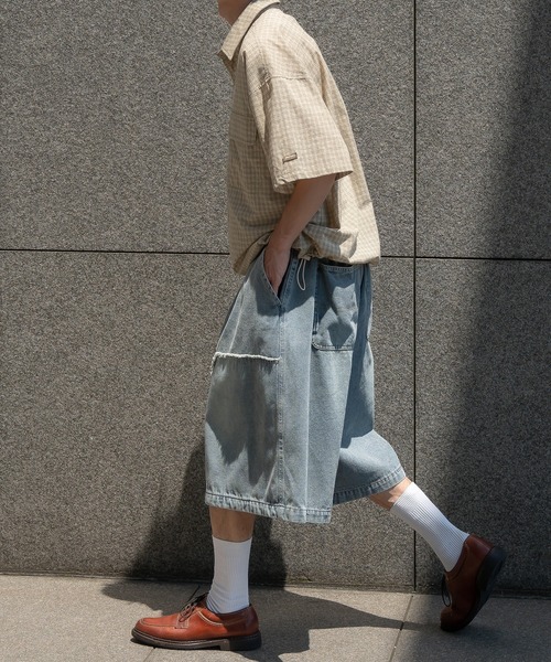 Perushu（ペルーシュ）の「ドローコード付きダブルポケットチェックシャツ（シャツ/ブラウス・メンズ・ダークブラウン/ライトカーキ/ベージュ・MEDIUM/LARGE）」の12枚目の写真