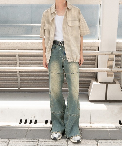 Perushu（ペルーシュ）の「ドローコード付きダブルポケットチェックシャツ（シャツ/ブラウス・メンズ・ダークブラウン/ライトカーキ/ベージュ・MEDIUM/LARGE）」の18枚目の写真