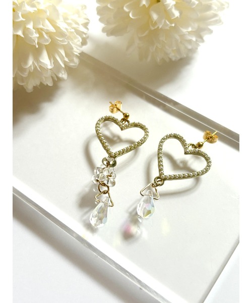tone(トーン)の「【YM】ハート×パール クリスタルチャーム サージカルステンレスピアス(MA)(ピアス(両耳用)・レディース・クリア・FREE)」の5枚目の写真