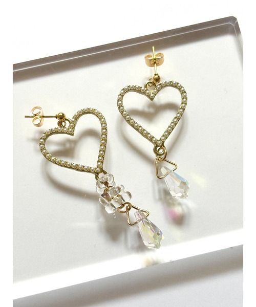 tone(トーン)の「【YM】ハート×パール クリスタルチャーム サージカルステンレスピアス(MA)(ピアス(両耳用)・レディース・クリア・FREE)」の7枚目の写真