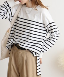 atONE パネルストライプデザインロングスリーブTシャツ
