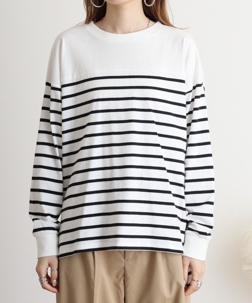 atONE（アットワン）の「atONE パネルストライプデザインロングスリーブTシャツ（Tシャツ/カットソー・レディース・ホワイト×ブラック/ブラック×ホワイト・M-L/4L～5L/LL～3L）」の9枚目の写真