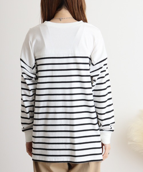 atONE（アットワン）の「atONE パネルストライプデザインロングスリーブTシャツ（Tシャツ/カットソー・レディース・ホワイト×ブラック/ブラック×ホワイト・M-L/4L～5L/LL～3L）」の7枚目の写真