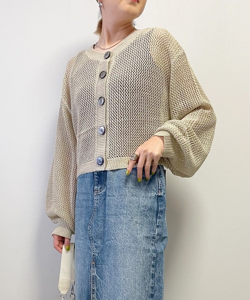 Fizz（フィズ）の「【Fizz/フィズ】　ラメ混メッシュニットプルオーバーカーディガン（カーディガン/ボレロ・レディース・ベージュ/チャコール/ブルー・FREE）」の2枚目の写真