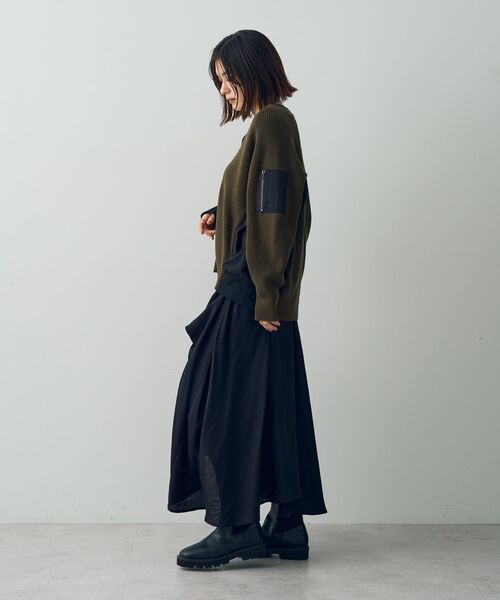 Editt by YECCA VECCA(エディットバイイェッカヴェッカ)の「MA-1ドッキングニットカーディガン(カーディガン/ボレロ・レディース・ブラック/カーキ・FREE)」の17枚目の写真