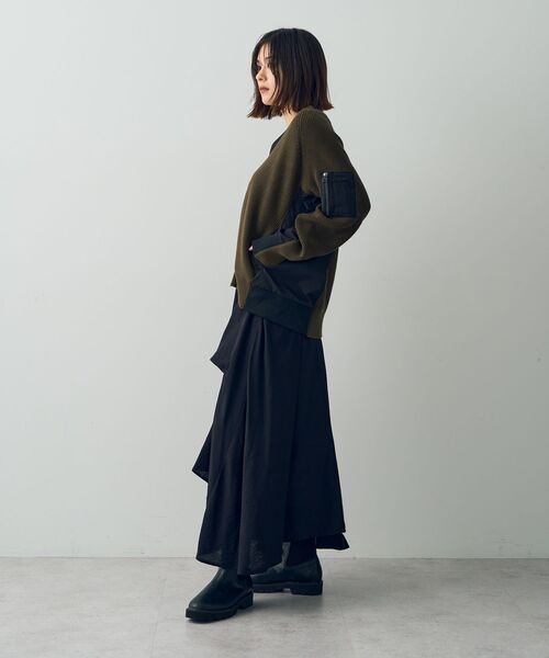 Editt by YECCA VECCA(エディットバイイェッカヴェッカ)の「MA-1ドッキングニットカーディガン(カーディガン/ボレロ・レディース・ブラック/カーキ・FREE)」の18枚目の写真