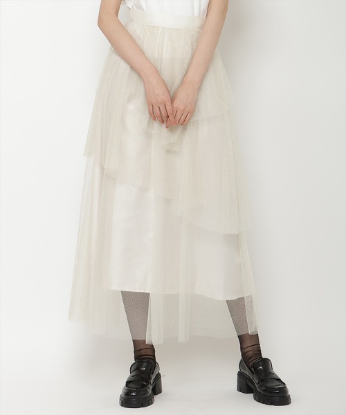 REDYAZEL(レディアゼル)の「ラメチュールアシメティアードスカート(スカート・レディース・ピンク/ネイビー/オフホワイト・FREE)」の8枚目の写真