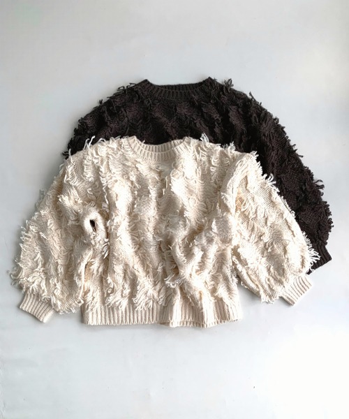 Q（キュー）の「フリンジニット（ニット/セーター・レディース・アイボリー/チャコールグレー・MEDIUM）」の3枚目の写真