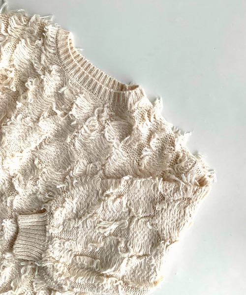 Q（キュー）の「フリンジニット（ニット/セーター・レディース・アイボリー/チャコールグレー・MEDIUM）」の5枚目の写真