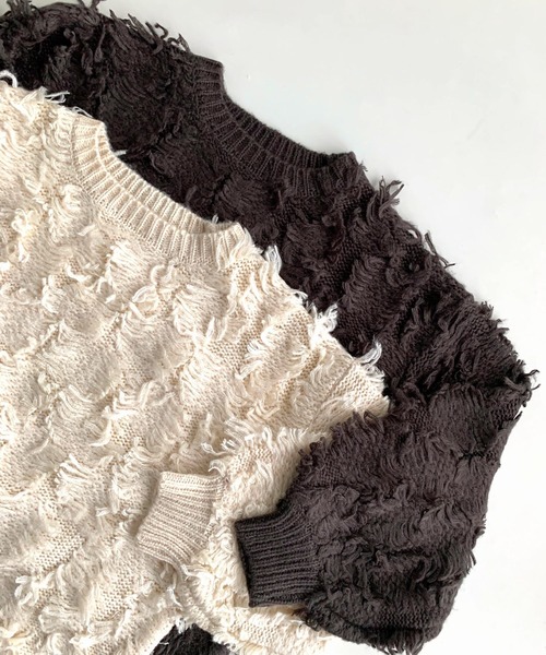 Q（キュー）の「フリンジニット（ニット/セーター・レディース・アイボリー/チャコールグレー・MEDIUM）」の4枚目の写真