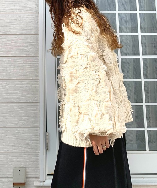 Q（キュー）の「フリンジニット（ニット/セーター・レディース・アイボリー/チャコールグレー・MEDIUM）」の6枚目の写真