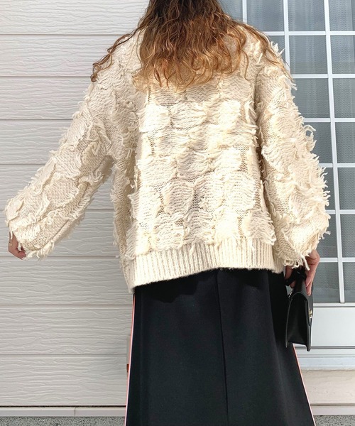 Q（キュー）の「フリンジニット（ニット/セーター・レディース・アイボリー/チャコールグレー・MEDIUM）」の8枚目の写真