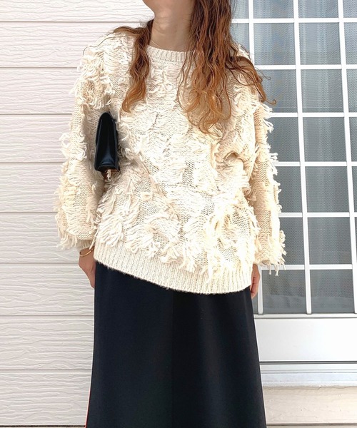 Q（キュー）の「フリンジニット（ニット/セーター・レディース・アイボリー/チャコールグレー・MEDIUM）」の9枚目の写真