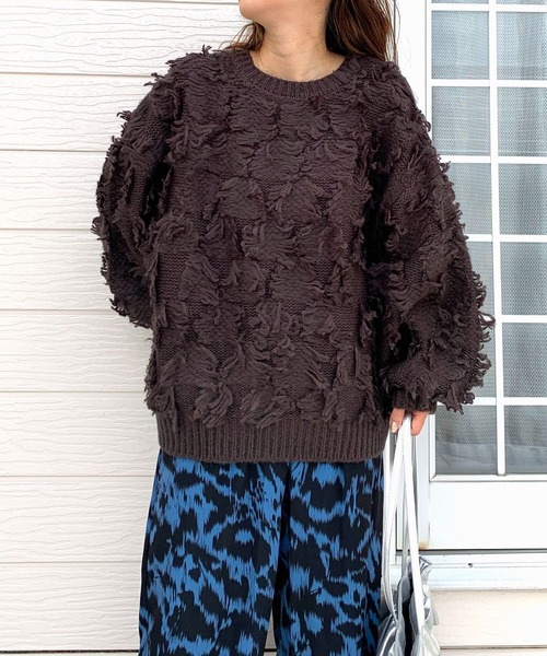 Q（キュー）の「フリンジニット（ニット/セーター・レディース・アイボリー/チャコールグレー・MEDIUM）」の10枚目の写真