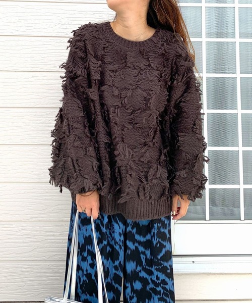 Q（キュー）の「フリンジニット（ニット/セーター・レディース・アイボリー/チャコールグレー・MEDIUM）」の11枚目の写真