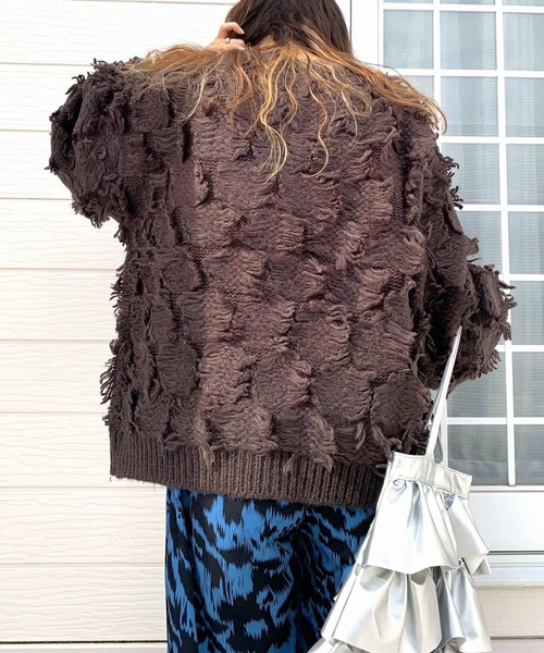 Q（キュー）の「フリンジニット（ニット/セーター・レディース・アイボリー/チャコールグレー・MEDIUM）」の14枚目の写真