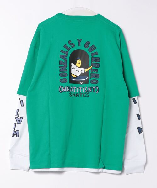 (What it isNt)ART BY MARKGONZALES(ワットイットイズント)の「【(What it isNt) ART BY MARK GONZALES/ワットイットイズント マークゴンザレス】バック&アームプリント リアルレイヤード ロングスリーブTシャツ 半袖T&ロンT 2点セット(Tシャツ/カットソー・メンズ・グレー系その他/パープル系その他2/グリーン系その他/グレー系その他2/ブラック系その他/ブラック系その他2・LARGE/MEDIUM/X-LARGE)」の14枚目の写真