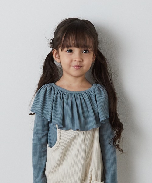 riziere（リジェール）の「フリルカラーリブプルオーバー（Tシャツ/カットソー・キッズ・アイボリー/ブラック/ブルーグレー/ダークブラウン・90/100/110/120/130/140/150）」の4枚目の写真