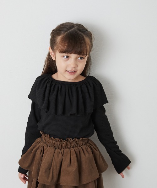 riziere（リジェール）の「フリルカラーリブプルオーバー（Tシャツ/カットソー・キッズ・アイボリー/ブラック/ブルーグレー/ダークブラウン・90/100/110/120/130/140/150）」の3枚目の写真