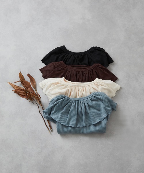 riziere（リジェール）の「フリルカラーリブプルオーバー（Tシャツ/カットソー・キッズ・アイボリー/ブラック/ブルーグレー/ダークブラウン・90/100/110/120/130/140/150）」の11枚目の写真