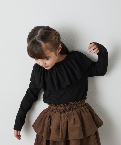 riziere（リジェール）の「フリルカラーリブプルオーバー（Tシャツ/カットソー・キッズ・アイボリー/ブラック/ブルーグレー/ダークブラウン・90/100/110/120/130/140/150）」の21枚目の写真