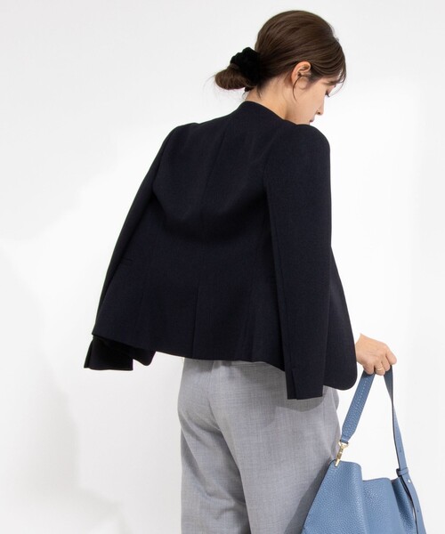 NOLLEY’S Sophi(ノーリーズソフィ)の「《セットアップ対応》ウォッシャブルウール調サージノーカラージャケット(ノーカラージャケット・レディース・ネイビー/グレイッシュベージュ/オフホワイト/ブラック・38/36/40)」の7枚目の写真