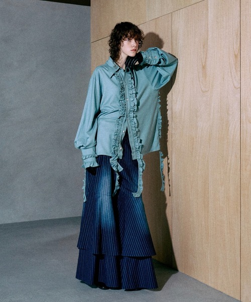 seyto ロングフリルビッグカラーシャツ セール】Long frill big collar shirt / ロングフリルビック