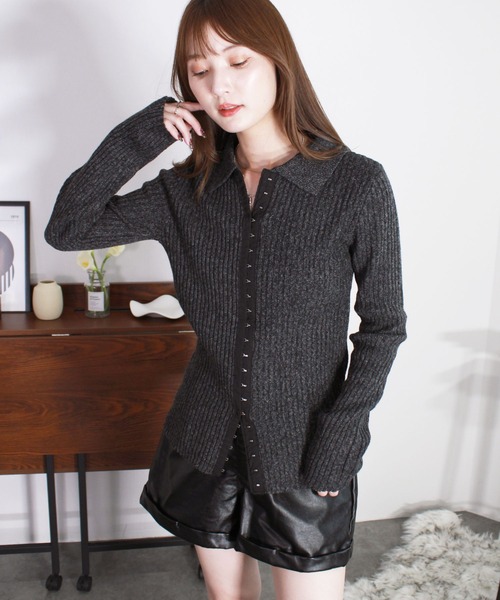 セール】【ZOZO限定】フロントホックメランジニットカーディガン／長袖