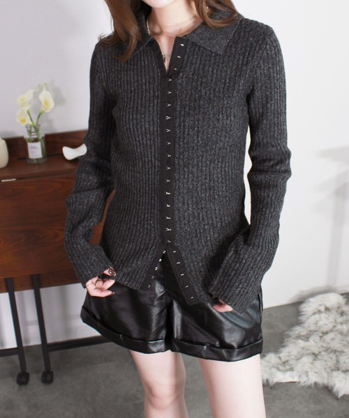 セール】【ZOZO限定】フロントホックメランジニットカーディガン／長袖