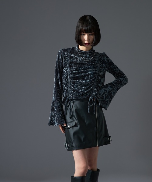 tシャツ 2WAYベロアトップ゜/ 2way Velor Top レディース 2wayクラッシュベロアTOPS（Tシャツ/カットソー）｜Ellno de