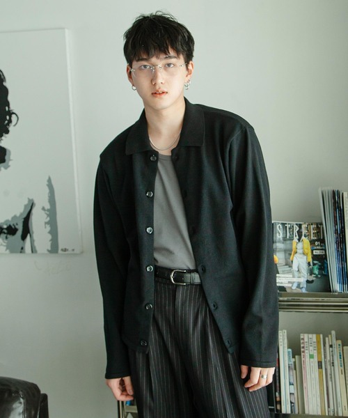 ZIP FIVE -White Line-（ジップファイブホワイトライン）の「【White Line】 スプリング ニット ポロカーディガン / 短丈 カーディガン（カーディガン/ボレロ・メンズ・ブラック/ブラウン/チャコール/グリーン系・MEDIUM/LARGE/X-LARGE）」の12枚目の写真