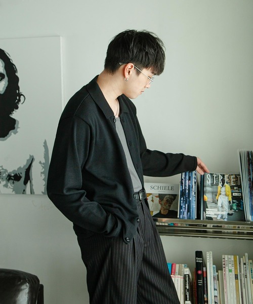 ZIP FIVE -White Line-（ジップファイブホワイトライン）の「【White Line】 スプリング ニット ポロカーディガン / 短丈 カーディガン（カーディガン/ボレロ・メンズ・ブラック/ブラウン/チャコール/グリーン系・MEDIUM/LARGE/X-LARGE）」の14枚目の写真