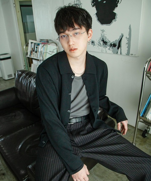 ZIP FIVE -White Line-（ジップファイブホワイトライン）の「【White Line】 スプリング ニット ポロカーディガン / 短丈 カーディガン（カーディガン/ボレロ・メンズ・ブラック/ブラウン/チャコール/グリーン系・MEDIUM/LARGE/X-LARGE）」の15枚目の写真