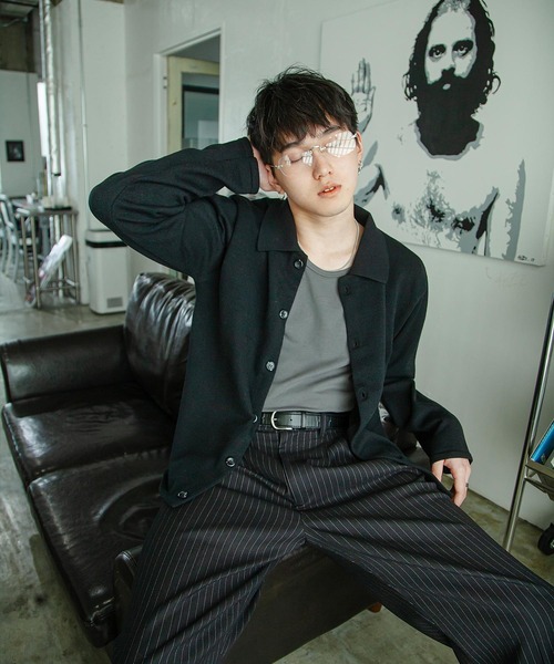 ZIP FIVE -White Line-（ジップファイブホワイトライン）の「【White Line】 スプリング ニット ポロカーディガン / 短丈 カーディガン（カーディガン/ボレロ・メンズ・ブラック/ブラウン/チャコール/グリーン系・MEDIUM/LARGE/X-LARGE）」の16枚目の写真