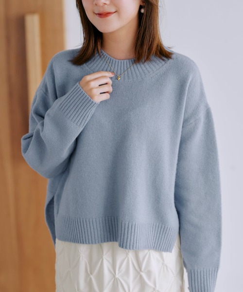 ロロピアーナ♡カシミヤ　ニット　ブルーグレー　Uネック　XL相当 COHINA（コヒナ）の「ウールカシミヤボトルネックニット 【低身長