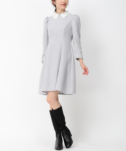 セール】レース襟ミニツイードワンピース/MM447418（ワンピース