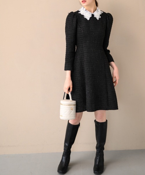 セール】レース襟ミニツイードワンピース/MM447418（ワンピース