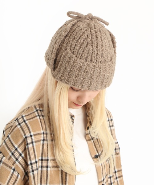 PUNYUS（プニュズ）の「耳付きニットキャップ（キャップ・レディース・ホワイト/ダークグレー/ベージュ/ブラック・FREE）」の4枚目の写真