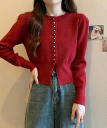 パールボタンリブニット