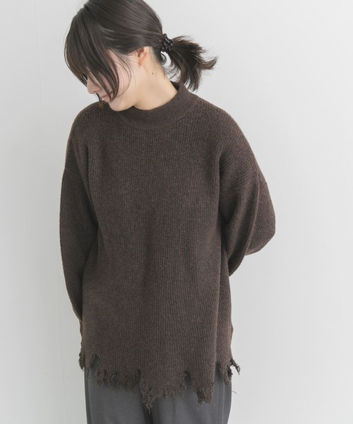 アルベロベロ　ウール100%ブラウンニット長袖セーター Polo ベア ウール クォータージップ セーター（ニット/セーター