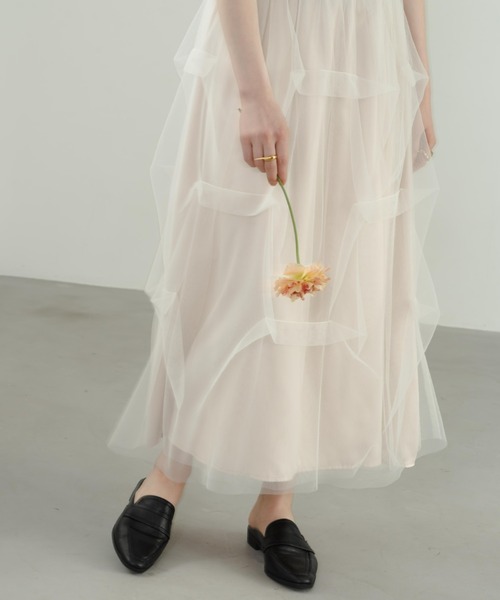 hinari（ヒナリ）の「チュールタックスカート（スカート・レディース・ブラック/アイボリー・FREE/SMALL/X-SMALL）」の3枚目の写真