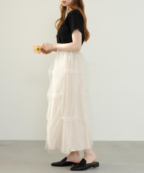 hinari（ヒナリ）の「チュールタックスカート（スカート・レディース・ブラック/アイボリー・FREE/SMALL/X-SMALL）」の8枚目の写真