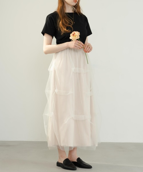 hinari（ヒナリ）の「チュールタックスカート（スカート・レディース・ブラック/アイボリー・FREE/SMALL/X-SMALL）」の7枚目の写真